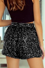 Load image into Gallery viewer, Black Sequin Straight Leg High Waist Casual Shorts
