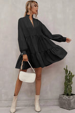 Load image into Gallery viewer, Black Frilled Stand Collar Long Sleeve Ruffle Dress
