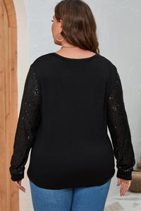 Black Sequin Contrast Long Sleeve Plus Size Top