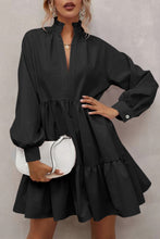 Load image into Gallery viewer, Black Frilled Stand Collar Long Sleeve Ruffle Dress
