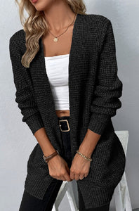 Open front waffle sweater cardigan