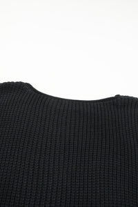 Black Floral Crochet Bell Sleeve Loose Sweater