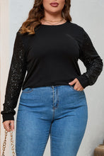 Load image into Gallery viewer, Black Sequin Contrast Long Sleeve Plus Size Top
