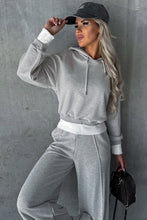Load image into Gallery viewer, Beige Drawstring Hoodie Splicing Wide-Leg Pants Two Piece Set
