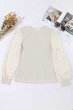 Load image into Gallery viewer, Beige Sunflower Mesh Bubble Sleeve Waffle Knit Top
