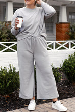 Load image into Gallery viewer, Light Grey Plus Size 2pcs Solid Color Textured Slouchy Loungewear Set
