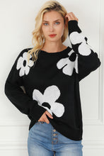 Load image into Gallery viewer, Black Big Flower Pattern Knit Sweater
