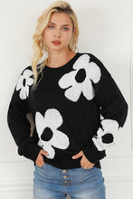 Load image into Gallery viewer, Black Big Flower Pattern Knit Sweater
