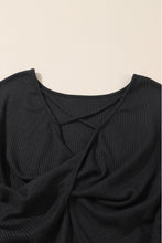 Load image into Gallery viewer, Black Sequin Patchwork Sleeve Open Back Waffle Knit Top

