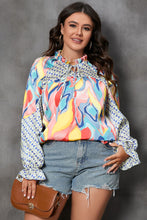 Load image into Gallery viewer, Multicolour Abstract Print Drawstring V Neck Plus Size Blouse
